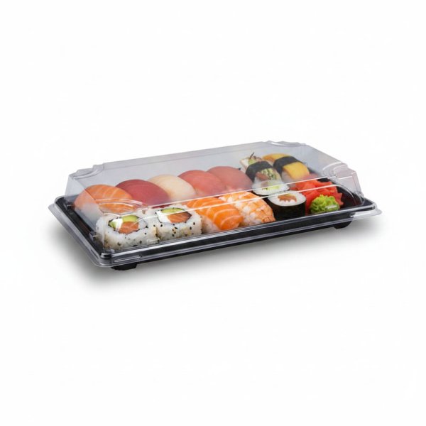 50 Stk. Sushi-Schale mit Deckel PP/rPET 240 x 147 x 45 mm schwarz/klar