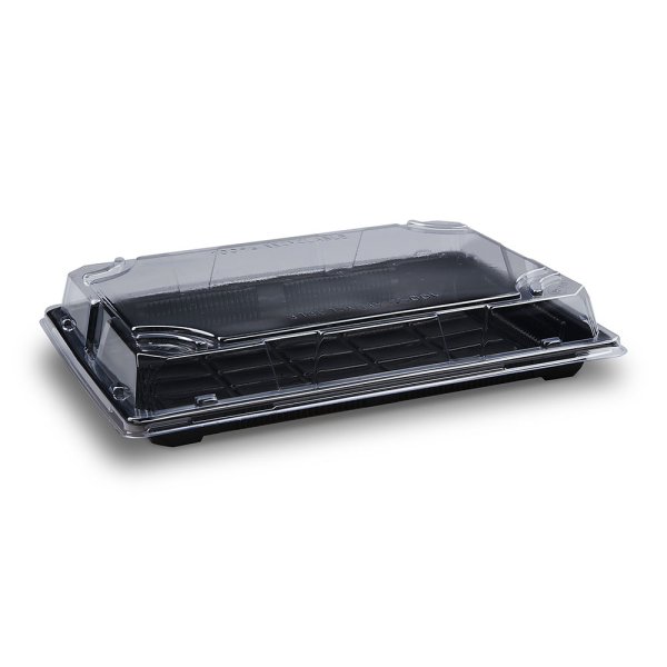 50 Stk. Sushi-Schale mit Deckel PP/rPET 260 x 190 x 45 mm schwarz/klar