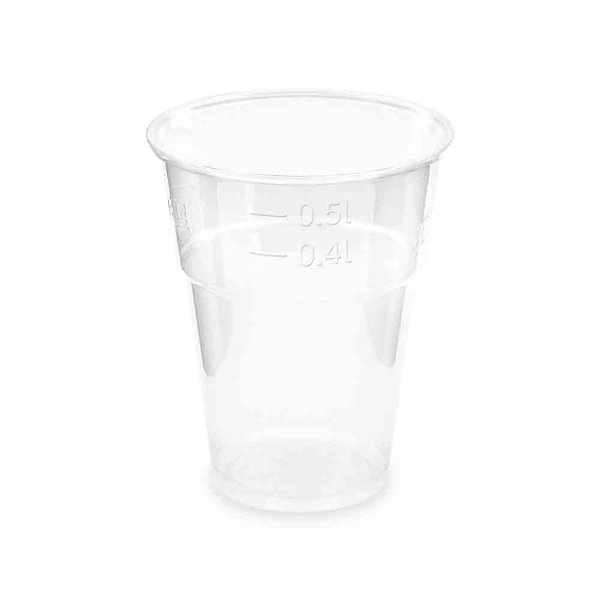 50 Stk. PLA Trinkbecher 500 ml Ø 102 mm klar Ausschankbecher Plastikbecher mit Einstrich