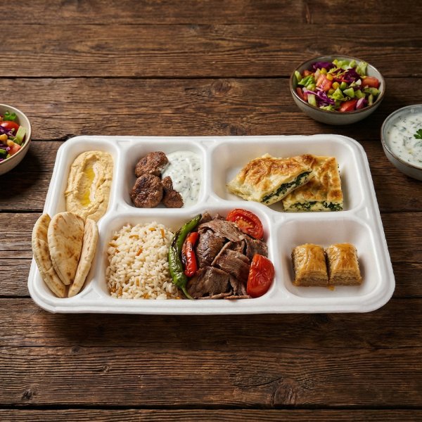 2100 Stk. Menüteller XPS 5-geteilt 351 x 264 x 27 mm weiß mit Besteckplatz