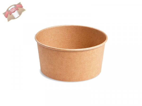 300 Stk. Salat Schalen To Go Kartonschalen 750 ml Ø 150 x 72 mm braun mit klarem Deckel