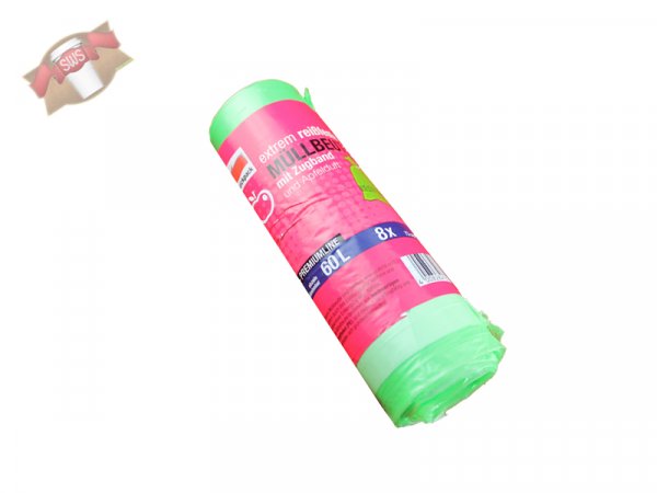 8 Stk. Müllbeutel mit Zugband und Apfelduft 60 ltr. grün auf Rolle