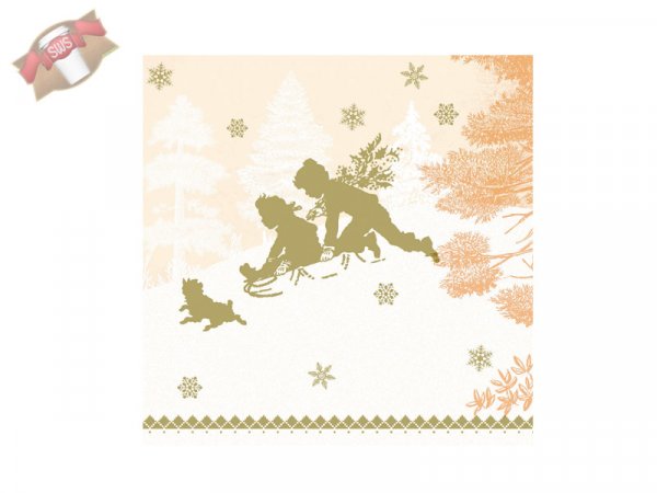 300 Stk. Servietten 40x40 cm Weihnachtsmotiv Schlittenfahrt terrakotta