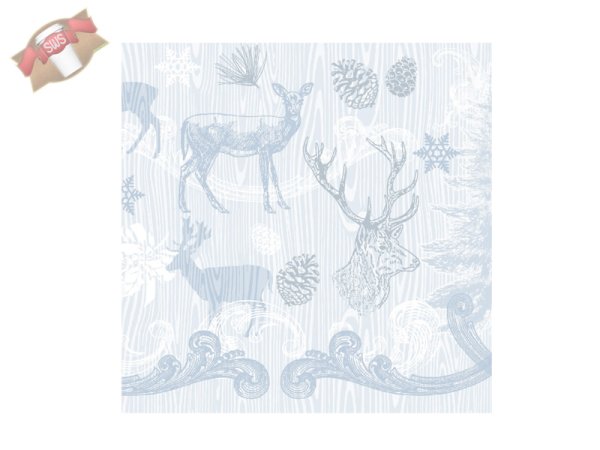 300 Stk. Servietten 40x40 cm Weihnachtsmotiv Bruno grau-silber