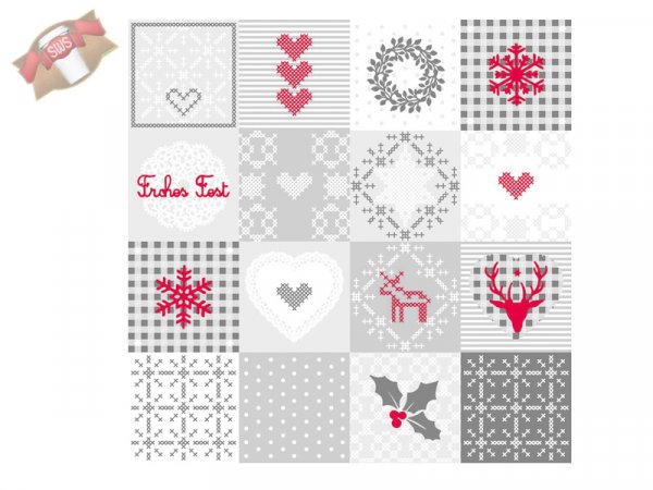 300 Stk. Servietten 40x40 cm Weihnachtsmotiv Pepe grau-rot