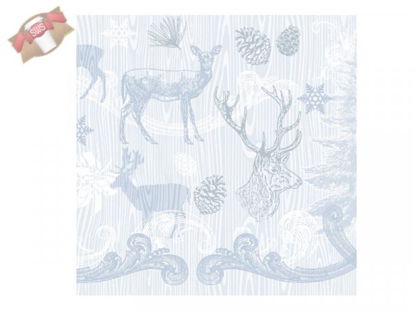 300 Stk. Servietten 48x48 cm Weihnachtsmotiv Bruno grau-silber