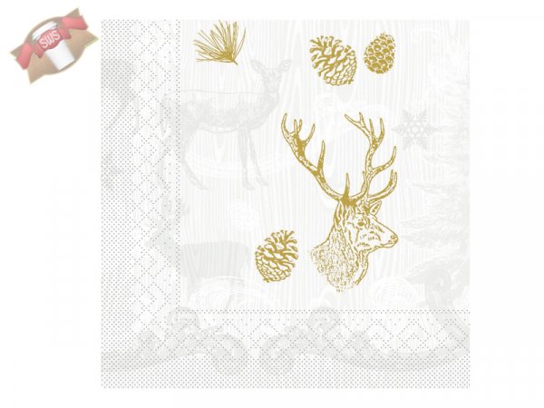 600 Stk. Servietten 3-lagig 40x40 cm Weihnachtsmotiv Bruno braun-gold