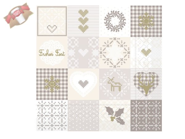 600 Stk. Servietten 3-lagig 40x40 cm Weihnachtsmotiv Pepe beige-gold
