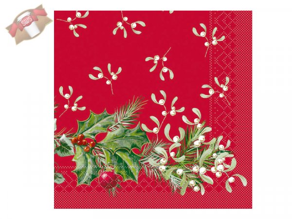 600 Stk. Servietten 3-lagig 40x40 cm Weihnachtsmotiv Elise rot