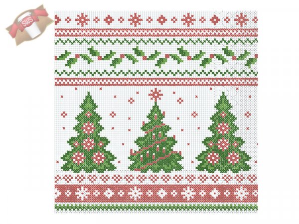 600 Stk. Servietten 3-lagig 33x33 cm Weihnachtsmotiv Gina rot-grün