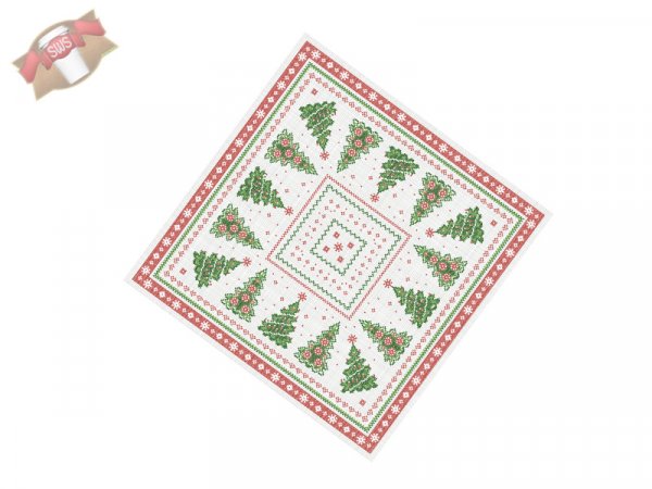 60 Stk. Weihnachtstischdecke aus Linclass 80x80 cm Tischdecke Motiv Gina rot-grün