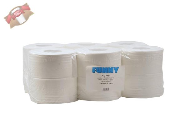 12 Rollen Jumbo Toilettenpapier 2-lagig Ø 18 cm weiß