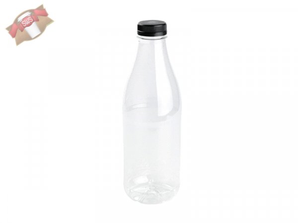 60 Stk. RPET Flaschen Trinkflasche Schraubverschluss 1000 ml mit schwarzem Deckel