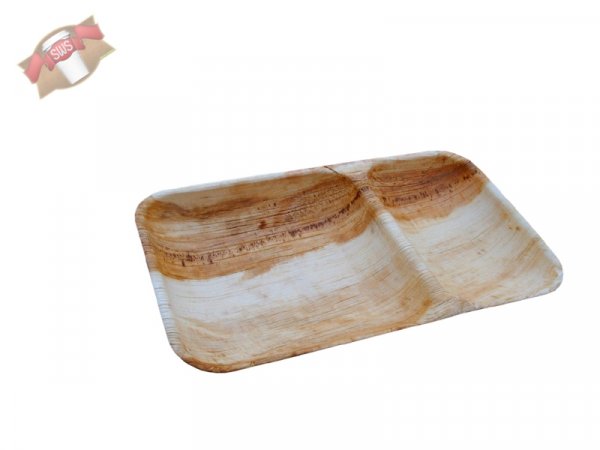 200 Stk. Palmblatt Teller, eckig, 25x15cm, 2-geteilt