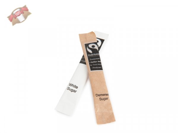 1000 Stk. Zuckersticks Zuckertütchen Fair Trade, weiß