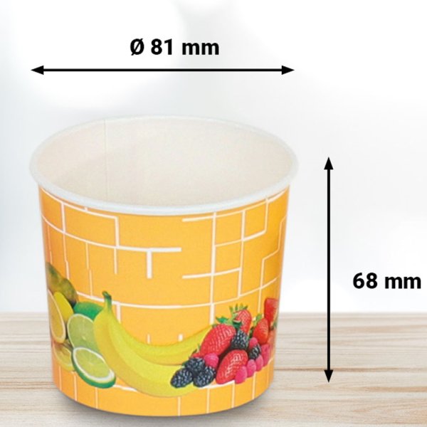 40 Stk. Eisbecher Hartpapierbecher 195 ml Früchte Sonnengelb Ø 81 x 68 mm