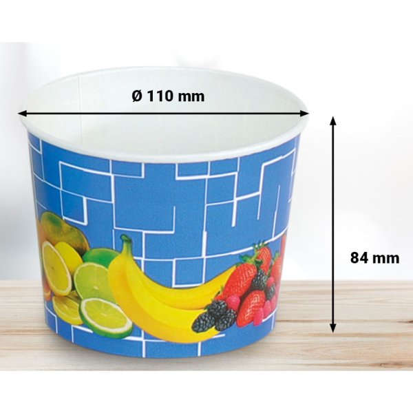 50 Stk. Eisbecher Hartpapierbecher 500 ml Früchte Blau Ø 110 x 84 mm