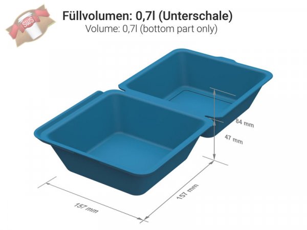 50 Stk. Mehrweg Hamburgerboxen "ToGo" blau 157 x 157 x 84 mm