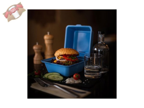 50 Stk. Mehrweg Hamburgerboxen "ToGo" blau 157 x 157 x 84 mm