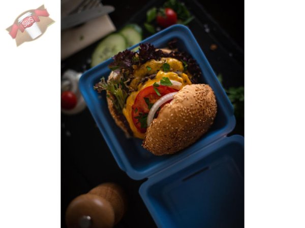 50 Stk. Mehrweg Hamburgerboxen "ToGo" blau 157 x 157 x 84 mm