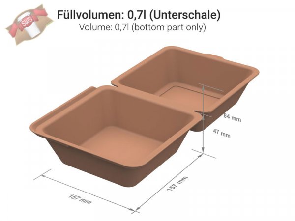 50 Stk. Mehrweg Hamburgerboxen "ToGo" braun 157 x 157 x 84 mm