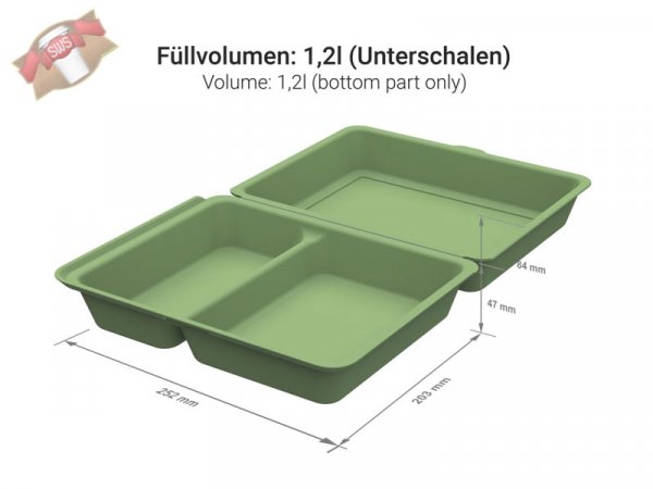 25 Stk. Mehrweg Menüboxen "ToGo" large grün 203 x 252 x 84 mm