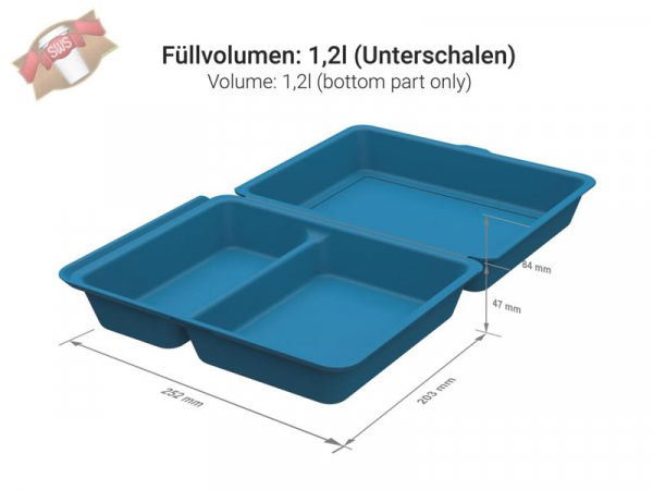 25 Stk. Mehrweg Menüboxen "ToGo" large blau 203 x 252 x 84 mm