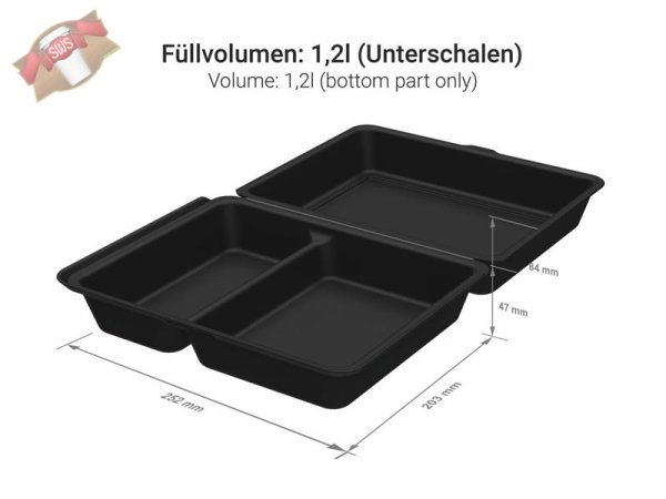 25 Stk. Mehrweg Menüboxen "ToGo" large schwarz 203 x 252 x 84 mm