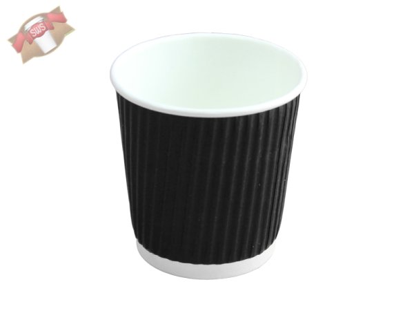 25 Stk. Doppelwand Kaffeebecher Coffee to go Becher 100ml schwarz geriffelt
