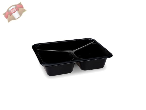 400 Stk. Mehrweg-Menüschale PP Reware Lunch 3-geteilt schwarz 227x178x49 mm 1040 ml