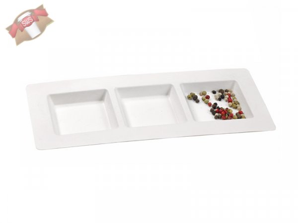 250 Stk. Bio-Einwegteller Zuckerrohr rechteckig 3-geteilt 260x110 mm weiß