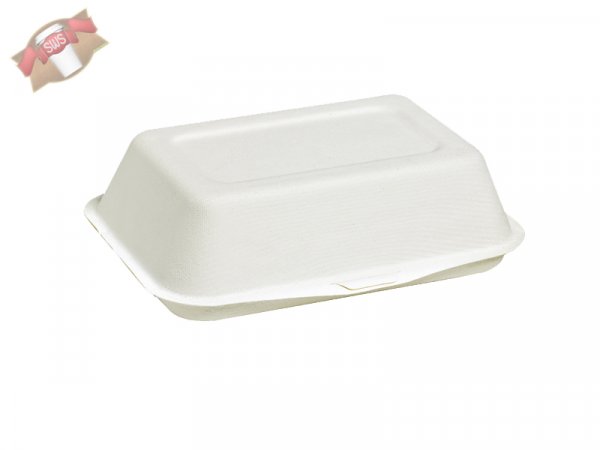 500 Stk. Zuckerrohr Menüboxen mit Klappdeckel 450 ml 170x125x50 mm weißlich
