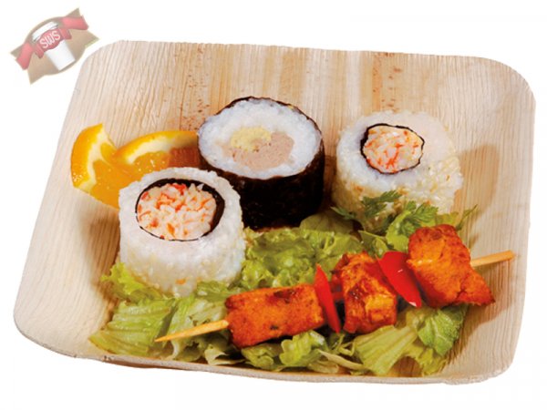 100 Stk. Palmblatt Fingerfood Bio-Schale Schälchen 160x160 mm braun natur