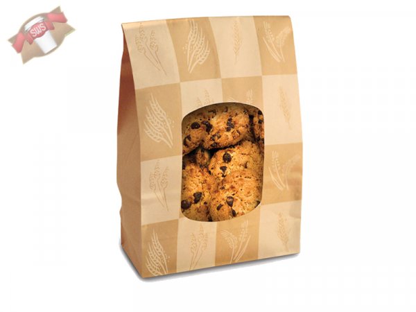 500 Stk. Cookietüte mit Fenster und Metallbund braun 12x6x24 cm
