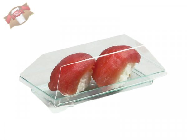 200 Stk. Menü- Plastikteller grün transparent rechteckig 130x65 mm PET