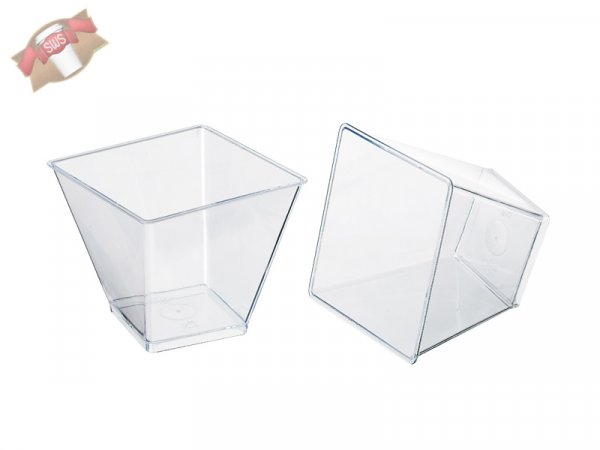 600 Stück Bio PLA Plastikbecher quadratisch transparent 61x61x70mm 100ml