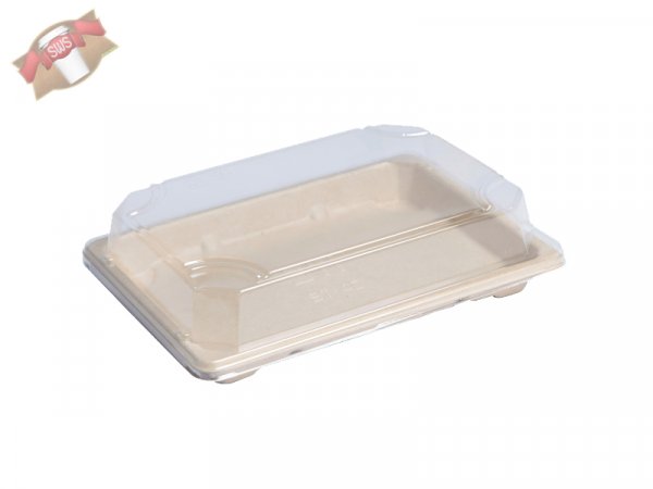 200 Stück Bio Sushi Schachtel aus Zuckerrohr mit transparenter Deckel 213x133mm
