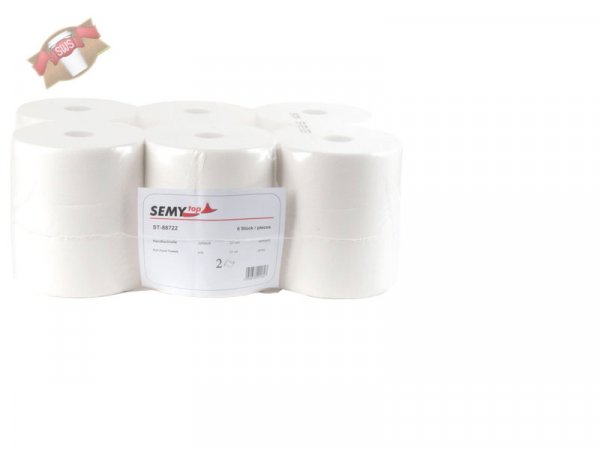 6 Stk. Handtuchrollen 2-lagig 21 cm breit 130 lfm pro Rolle Ø 19 cm